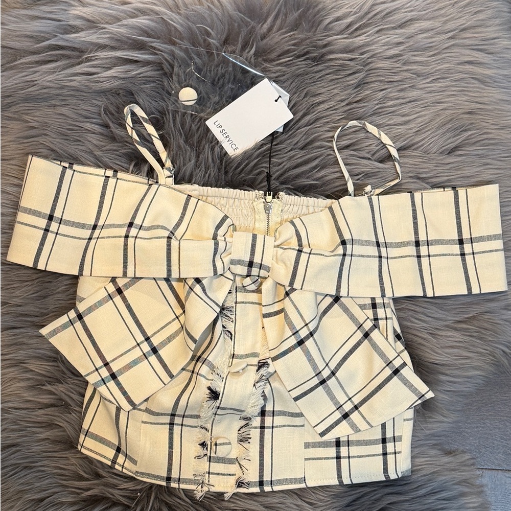 Plaid Off-Shoulder Bow Front Top